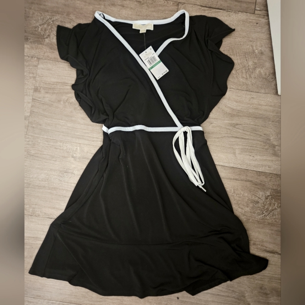 Michael Kors Black Wrap Dress with White Trim